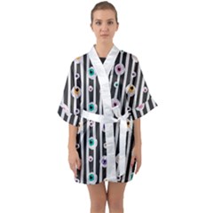 Pattern Eyeball Black And White Naive Stripes Gothic Halloween Quarter Sleeve Kimono Robe by genx