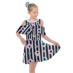 Pattern Eyeball Black And White Naive Stripes Gothic Halloween Kids  Shoulder Cutout Chiffon Dress by genx