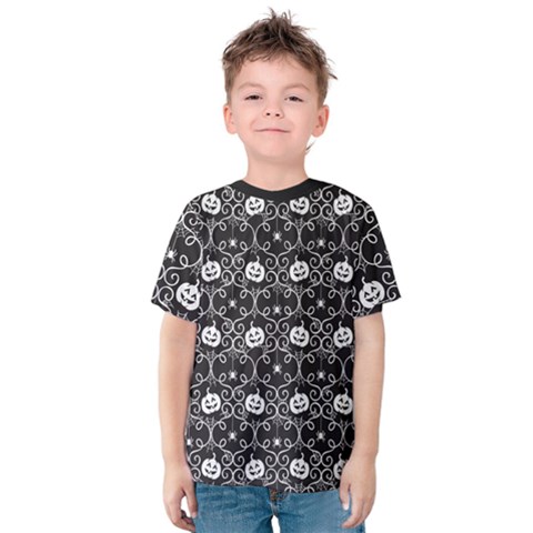 Pattern Pumpkin Spider Vintage Gothic Halloween Black And White Kids  Cotton Tee by genx