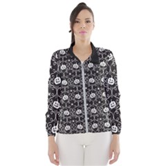 Pattern Pumpkin Spider Vintage Gothic Halloween Black And White Windbreaker (women) by genx