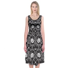 Pattern Pumpkin Spider Vintage Gothic Halloween Black And White Midi Sleeveless Dress by genx