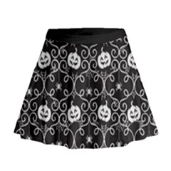 Pattern Pumpkin Spider Vintage Gothic Halloween Black And White Mini Flare Skirt by genx