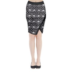 Pattern Pumpkin Spider Vintage Gothic Halloween Black And White Midi Wrap Pencil Skirt by genx