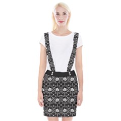 Pattern Pumpkin Spider Vintage Gothic Halloween Black And White Braces Suspender Skirt by genx