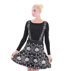 Pattern Pumpkin Spider Vintage Gothic Halloween Black And White Suspender Skater Skirt by genx