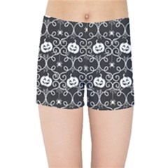 Pattern Pumpkin Spider Vintage Gothic Halloween Black And White Kids Sports Shorts by genx