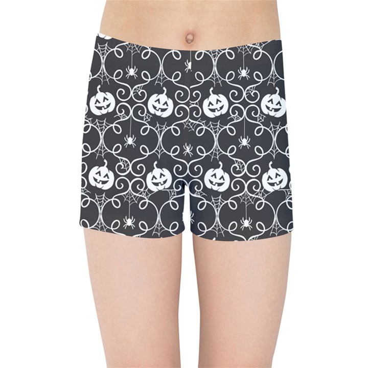 Pattern Pumpkin Spider Vintage gothic Halloween black and white Kids Sports Shorts