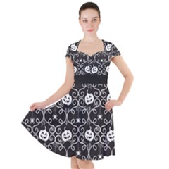 Pattern Pumpkin Spider Vintage Gothic Halloween Black And White Cap Sleeve Midi Dress by genx