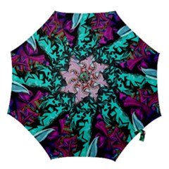 Graffiti Woman And Monsters Turquoise Cyan And Purple Bright Urban Art With Stars Hook Handle Umbrellas (medium) by genx