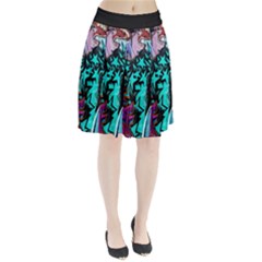 Graffiti Woman And Monsters Turquoise Cyan And Purple Bright Urban Art With Stars Pleated Skirt by genx