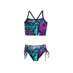 Graffiti Woman And Monsters Turquoise Cyan And Purple Bright Urban Art With Stars Girls  Tankini Swimsuit by genx