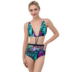 Graffiti Woman And Monsters Turquoise Cyan And Purple Bright Urban Art With Stars Tied Up Two Piece Swimsuit by genx