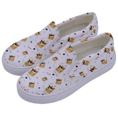 Doge Much Thug Wow Pattern Funny Kekistan Meme Dog White Kids  Canvas Slip Ons by snek