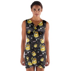 Doge Much Thug Wow Pattern Funny Kekistan Meme Dog Black Background Wrap Front Bodycon Dress by snek