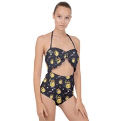 Doge Much Thug Wow Pattern Funny Kekistan Meme Dog Black Background Scallop Top Cut Out Swimsuit by snek