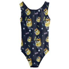 Doge Much Thug Wow Pattern Funny Kekistan Meme Dog Black Background Kids  Cut-out Back One Piece Swimsuit by snek