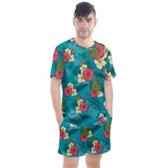 Apu Apustaja and Groyper Pepe The Frog frens Hawaiian Shirt with red Hibiscus on Green background from Kekistan Men s Mesh Tee and Shorts Set