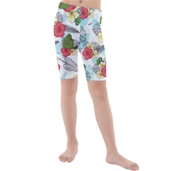 Apu Apustaja And Groyper Pepe The Frog Frens Hawaiian Shirt With Red Hibiscus On White Background From Kekistan Kids  Mid Length Swim Shorts by snek