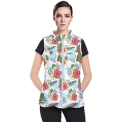 Apu Apustaja And Groyper Pepe The Frog Frens Hawaiian Shirt With Red Hibiscus On White Background From Kekistan Women s Puffer Vest by snek