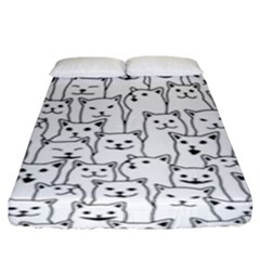 Funny Cat Pattern Organic Style Minimalist On White Background Fitted Sheet (king Size) by genx