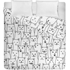 Funny Cat Pattern Organic Style Minimalist On White Background Duvet Cover Double Side (king Size) by genx