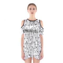 Funny Cat Pattern Organic Style Minimalist On White Background Shoulder Cutout One Piece Dress by genx