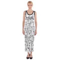 Funny Cat Pattern Organic Style Minimalist On White Background Fitted Maxi Dress by genx