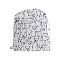 Funny Cat Pattern Organic Style Minimalist On White Background Drawstring Pouch (xl) by genx