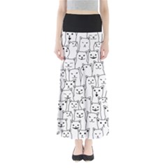 Funny Cat Pattern Organic Style Minimalist On White Background Full Length Maxi Skirt by genx