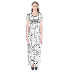 Funny Cat Pattern Organic Style Minimalist On White Background Short Sleeve Maxi Dress by genx