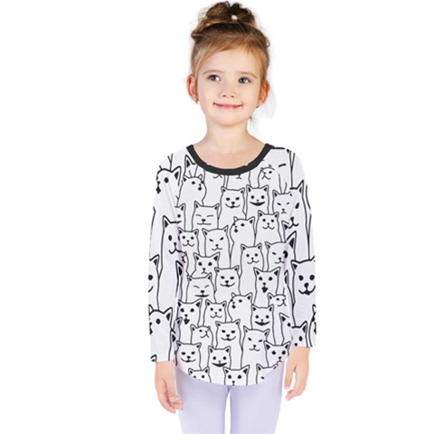 Funny Cat Pattern Organic Style Minimalist On White Background Kids  Long Sleeve Tee by genx