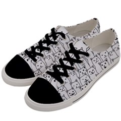 Funny Cat Pattern Organic Style Minimalist On White Background Men s Low Top Canvas Sneakers by genx