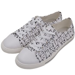 Funny Cat Pattern Organic Style Minimalist On White Background Women s Low Top Canvas Sneakers by genx