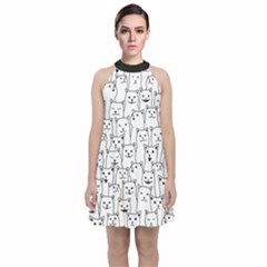 Funny Cat Pattern Organic Style Minimalist On White Background Velvet Halter Neckline Dress  by genx