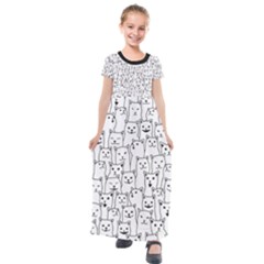 Funny Cat Pattern Organic Style Minimalist On White Background Kids  Short Sleeve Maxi Dress by genx