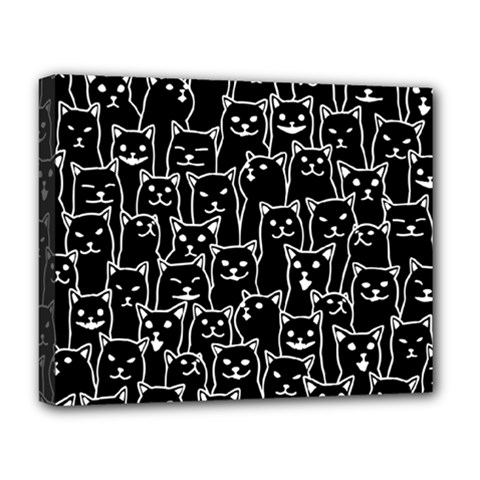 Funny Cat Pattern Organic Style Minimalist On Black Background Deluxe Canvas 20  X 16  (stretched) by genx