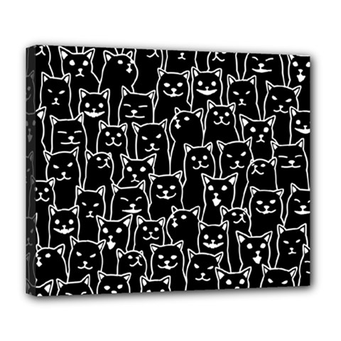 Funny Cat Pattern Organic Style Minimalist On Black Background Deluxe Canvas 24  X 20  (stretched) by genx