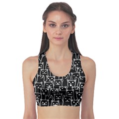 Funny Cat Pattern Organic Style Minimalist On Black Background Sports Bra by genx