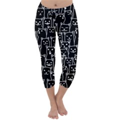 Funny Cat Pattern Organic Style Minimalist On Black Background Capri Winter Leggings  by genx