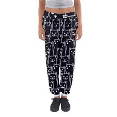 Funny Cat Pattern Organic Style Minimalist On Black Background Women s Jogger Sweatpants by genx