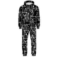 Funny Cat Pattern Organic Style Minimalist On Black Background Hooded Jumpsuit (men)  by genx