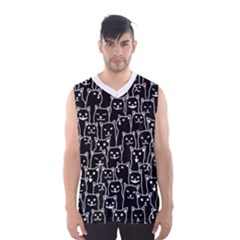 Funny Cat Pattern Organic Style Minimalist On Black Background Men s Basketball Tank Top by genx