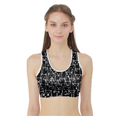 Funny Cat Pattern Organic Style Minimalist On Black Background Sports Bra With Border by genx