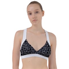 Funny Cat Pattern Organic Style Minimalist On Black Background Sweetheart Sports Bra by genx