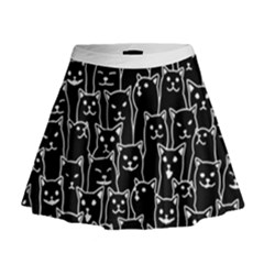 Funny Cat Pattern Organic Style Minimalist On Black Background Mini Flare Skirt by genx