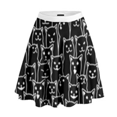 Funny Cat Pattern Organic Style Minimalist On Black Background High Waist Skirt by genx