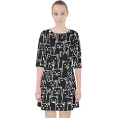 Funny Cat Pattern Organic Style Minimalist On Black Background Pocket Dress by genx