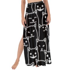 Funny Cat Pattern Organic Style Minimalist On Black Background Maxi Chiffon Tie-up Sarong by genx