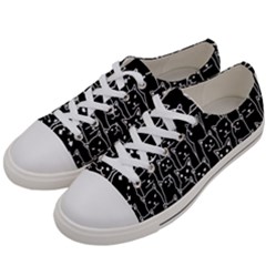 Funny Cat Pattern Organic Style Minimalist On Black Background Women s Low Top Canvas Sneakers by genx