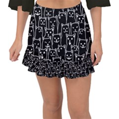 Funny Cat Pattern Organic Style Minimalist On Black Background Fishtail Mini Chiffon Skirt by genx